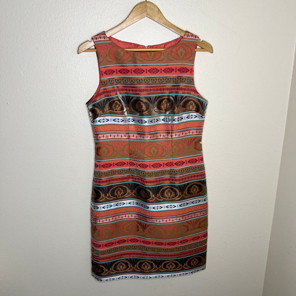 Chetta B Sleeveless Orange Black Printed Dress 6